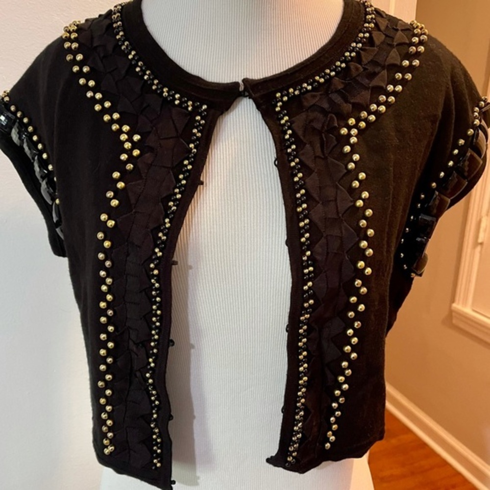 Milly Of New York Beaded Bolero Style Sweater in Black